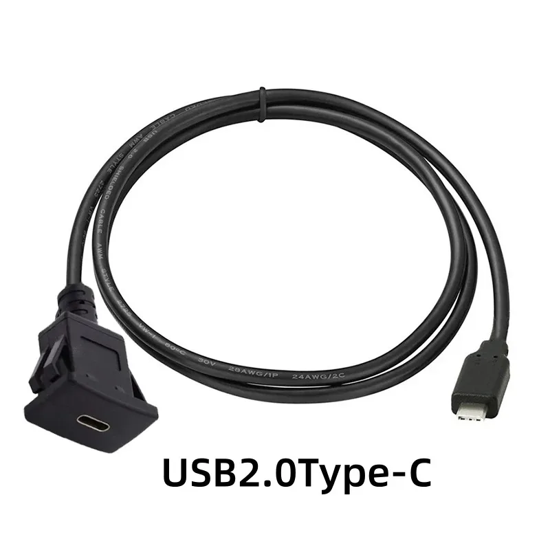 1M 정사각형 유형 C 패널 케이블 USB 2.0 유형-C 남성-C 여성 플러시 마운트 연장 코드 자동차 트럭 보트 오토바이 대시 보드