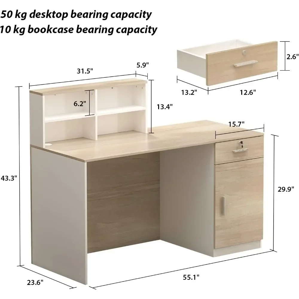 Reception Desk with Counter & Lockable Srotage Drawers, for Salon Reception Room Checkout Office, Natrual