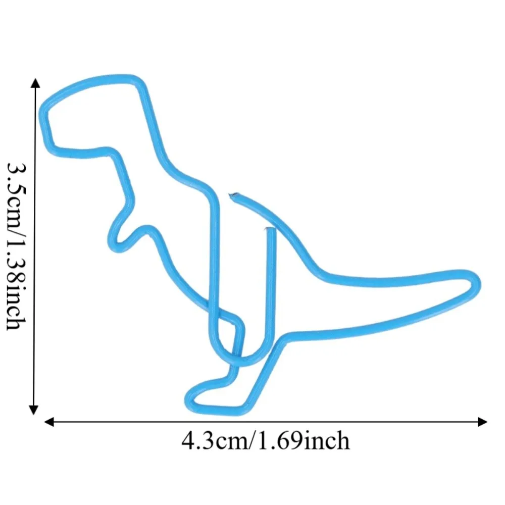 100Pcs 공룡 모양 재미 있은 종이 클립 43*35mm 플라스틱 코팅 금속 귀여운 종이 클립 내구성 블루 동물 모양 종이 클립