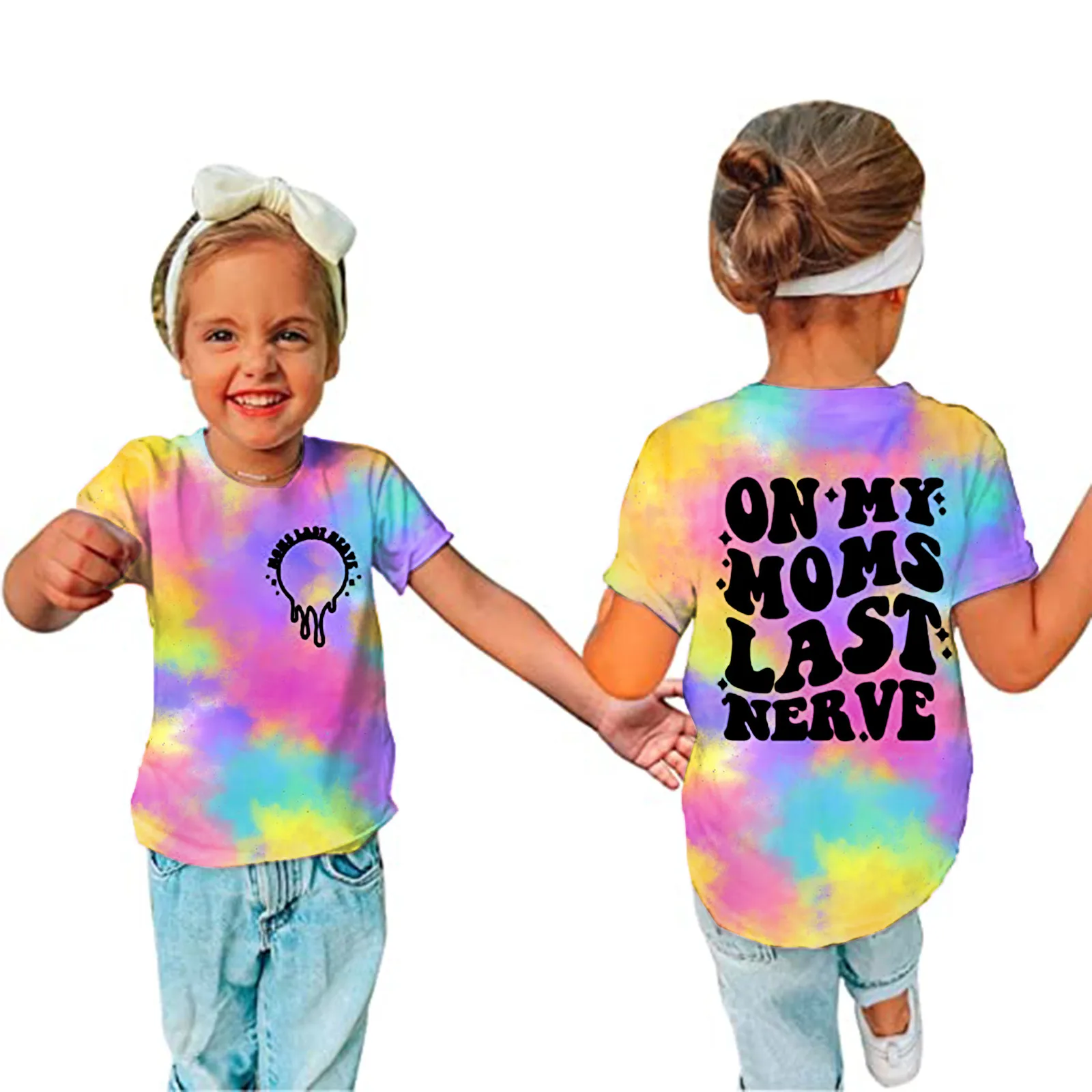 Sulle Mamme Last Nerve Funny Toddler Boys Girls Shirt Last Nerve Shirt Regalo Per La Festa Della Mamma Tie Dye Camicia Per Bambini Alla Moda Rainbow C