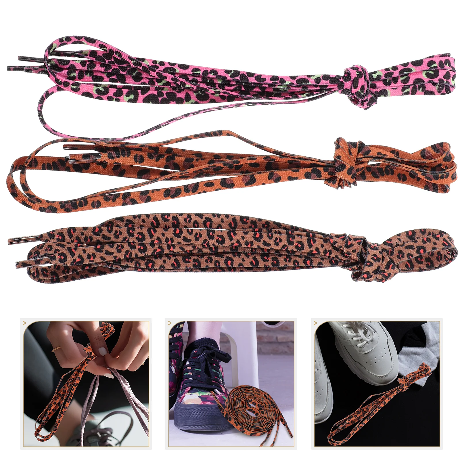 

3 Pairs Leopard Shoe Laces Flat Shoelaces Shoe Strings Sneakers Shoe Laces