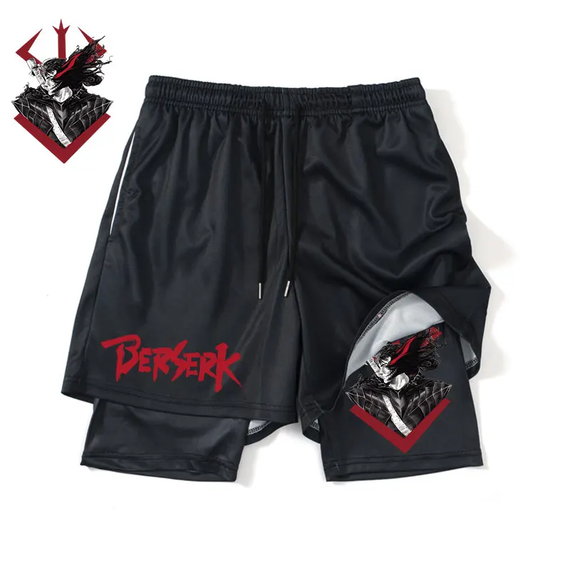 

Anime Berserk Sport Shorts Men Sportswear Training Guts Print Short Pant Summer 2 In 1 Beach Jogging Gym Running Shorts