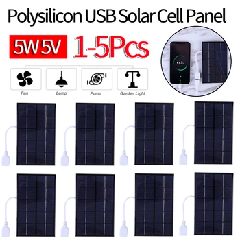 1-5Pcs 5W 5V Solar Charging Panel Polysilicon USB Solar Panel Charger for 3-5V Battery/Phone Charging for Outdoor Camping 1