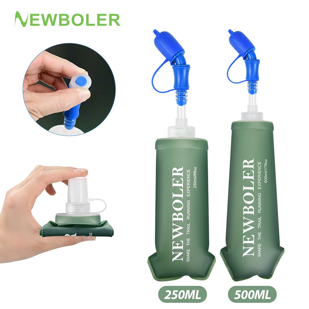 NEWBOLER 야외용 접이식 실리콘 250/500ml 소형 물병 러닝 캠핑 하이..