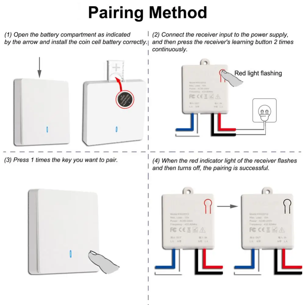 Description Picture 5 of item433Mhz Wireless Switch Smart Switch RF Wall Panel Switch Universal Breaker 90V-250V RF Relay Receiver Led Light Lamp Fan Switch