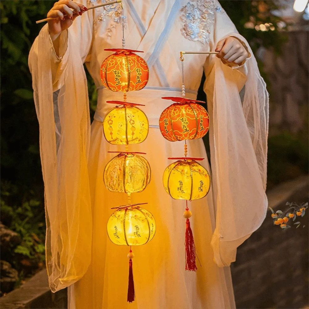 Ancient New Year Persimmon Lantern Handmade 2026 Horse Year Handheld Lantern Cloth Blessing Luminous Lantern Mid-Autumn Festival