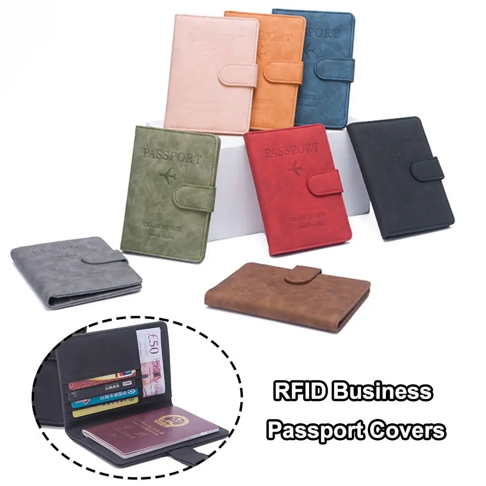 Portable RFID Business Passport Covers Buckle For Women Men PU Leather