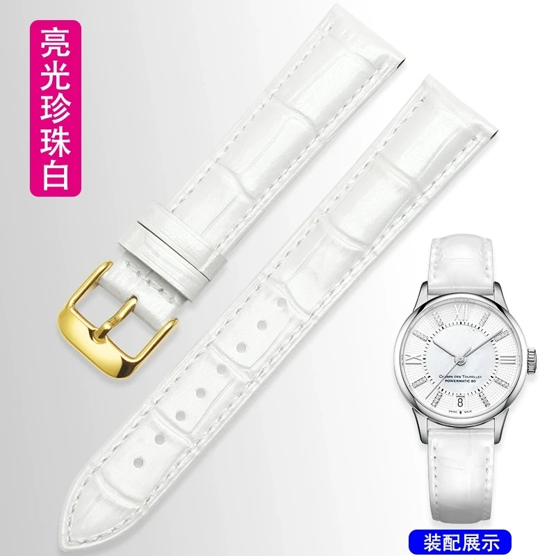 Elegant Women's Genuine Leather Watchband with Rose Gold Metal Buckle – White Strap in Multiple Sizes