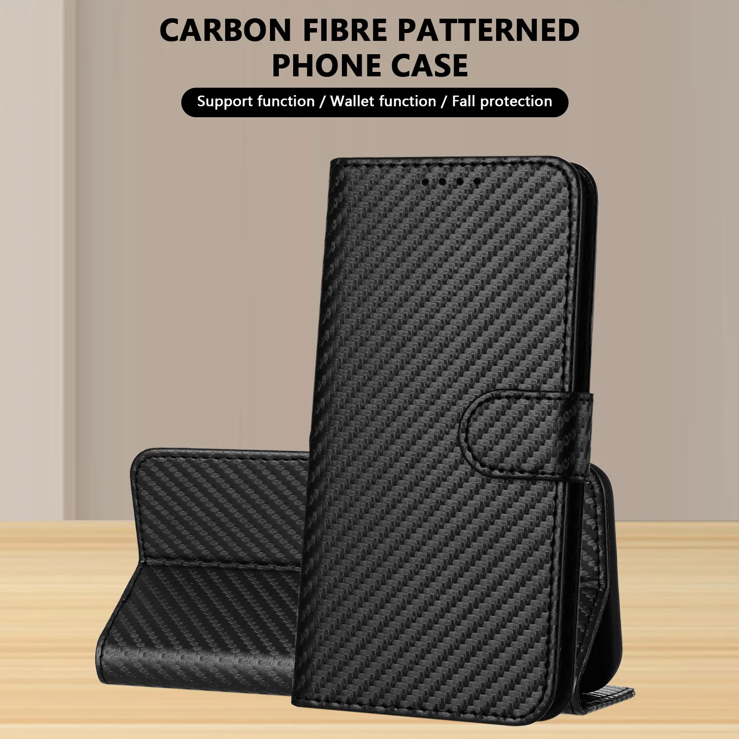 Carbon Fiber Leather Magnetic Stand Book Wallet Phone Case
