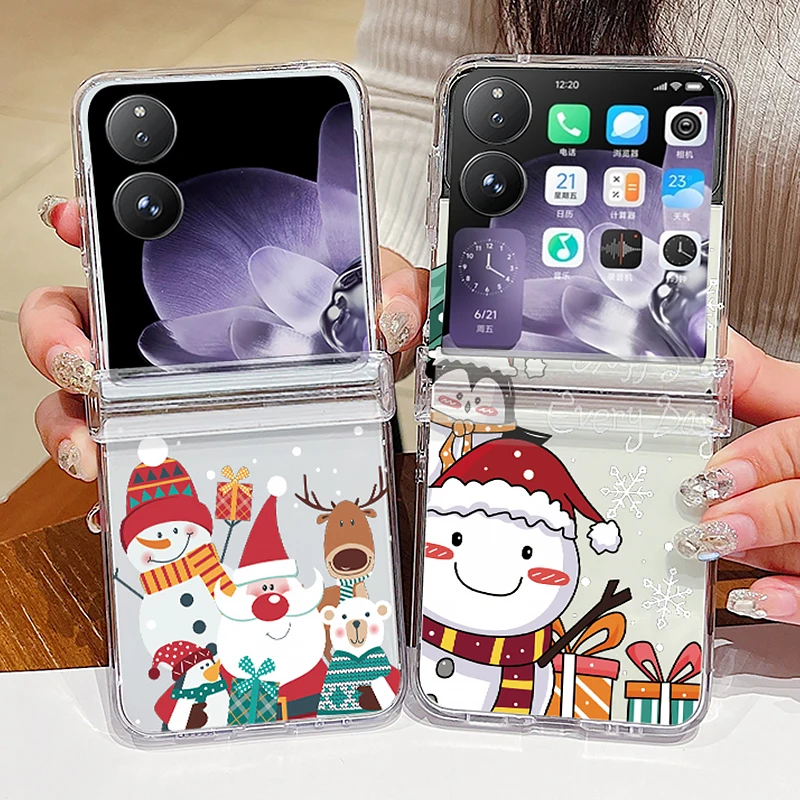 Christmas Pattern Transparent Shockproof Phone Case - Hard PC Clear Folding Cover