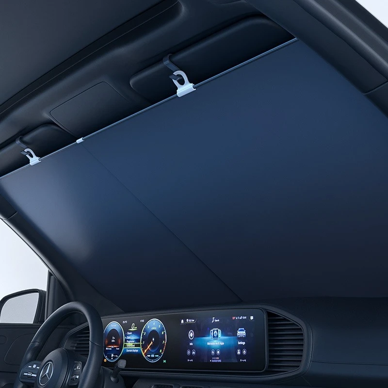 일반 차량 개폐식 트윈 바 자동차 앞 유리 UV 차단 햇빛가리개 후크 및 흡입 컵, 2 개 