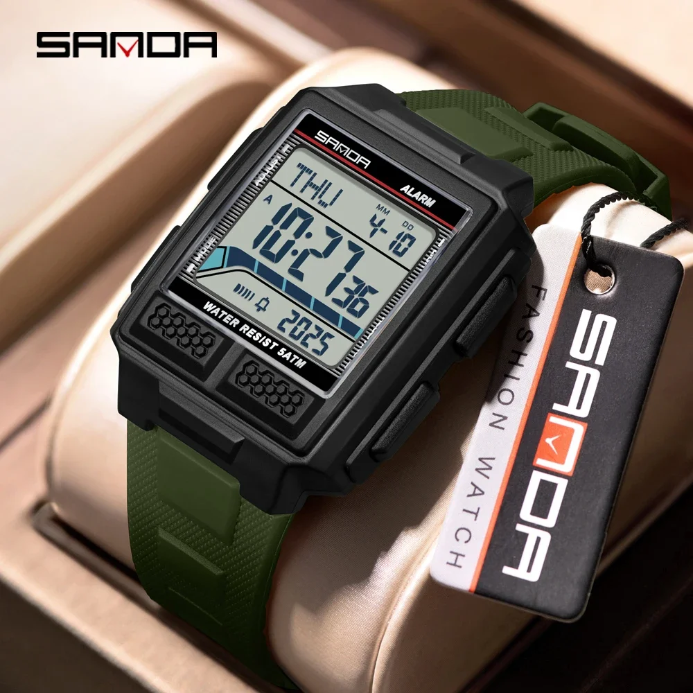SANDA 2212 Men Electronic Sports Watch Gradually Records Popularity Military Countdown Waterproof Multifunctional Digital Watch view 3