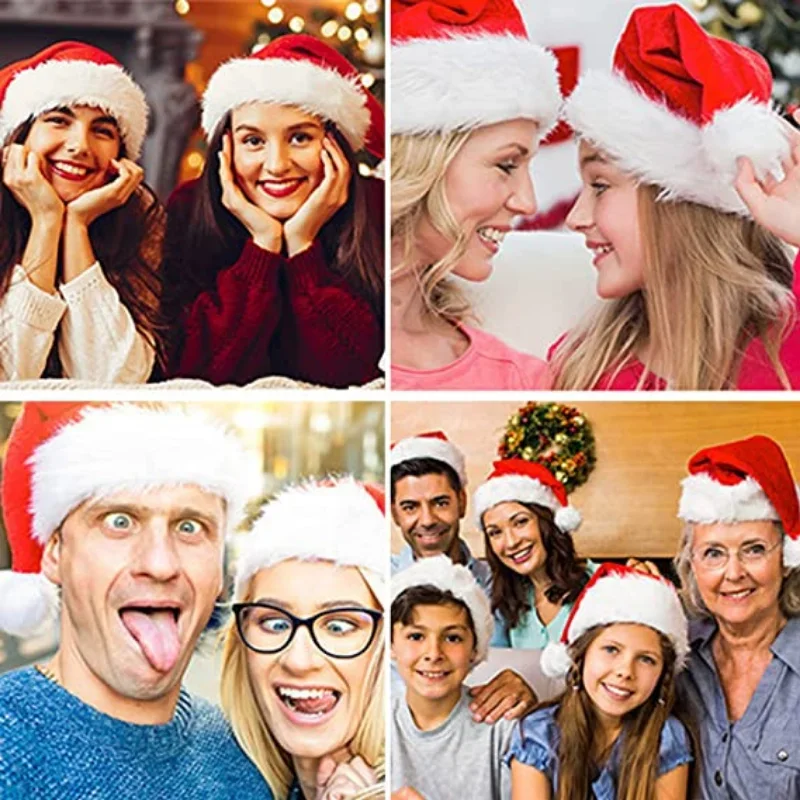 Christmas Plush Hat for Adult Kids Thicken Warm Santa Claus Xmas Hats Cap Merry Christmas New Year Festival Party Decoration