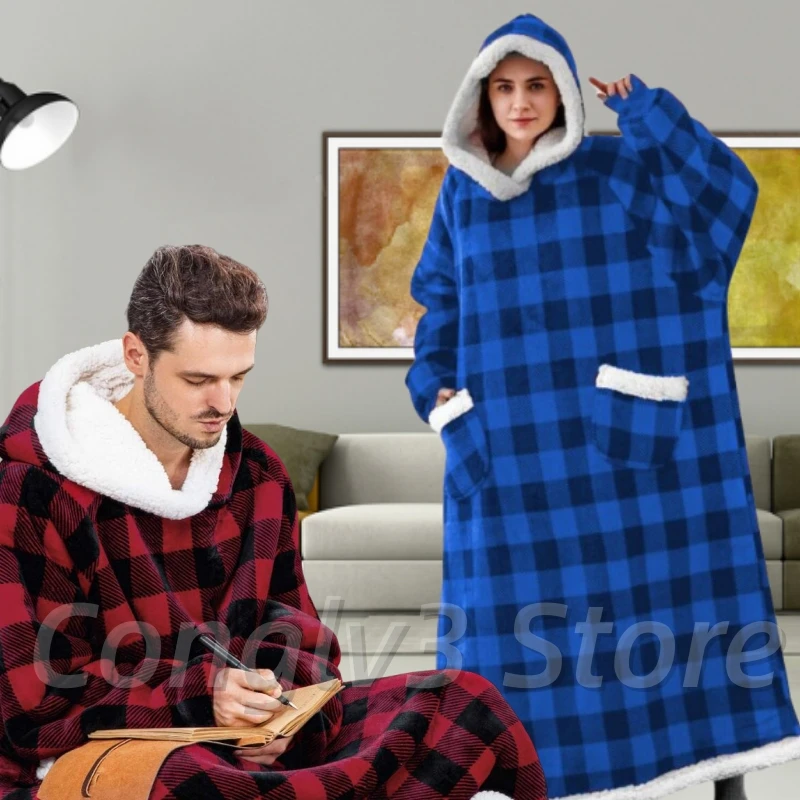 OversizedHoodieBlanketwithSleevesWinterWarmFleeceSweatshirtBlanketWomenMenPullover