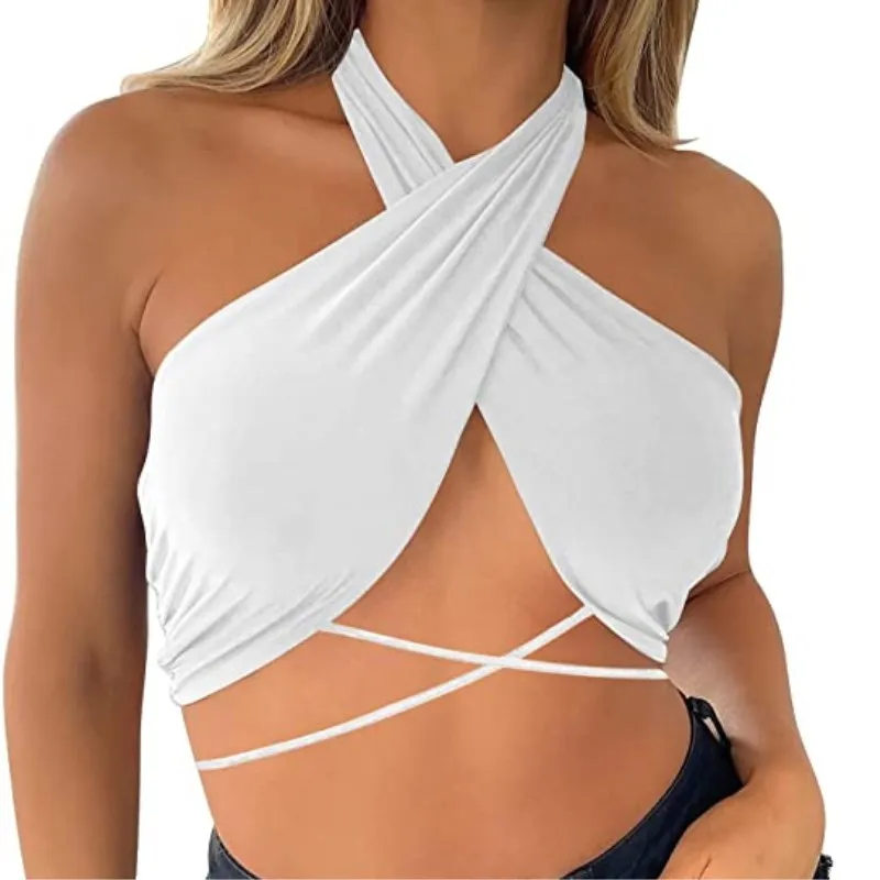 T2K cross-border hot selling summer solid color backless chest strap women's single piece top from Europe and America