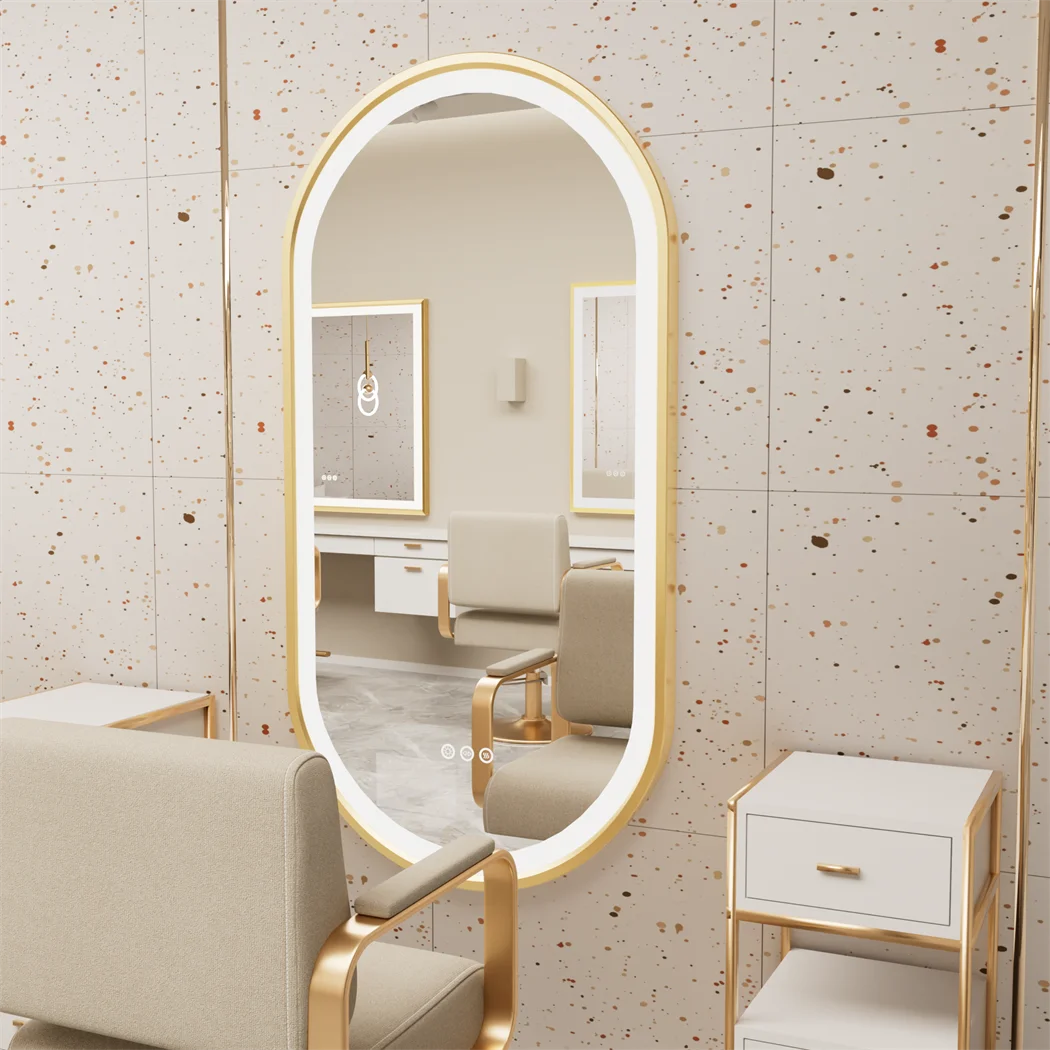 LUVODI Luxury Oval Led Illuminated Bathroom Mirror Gold Aluminum Frame with Demister Pad 4