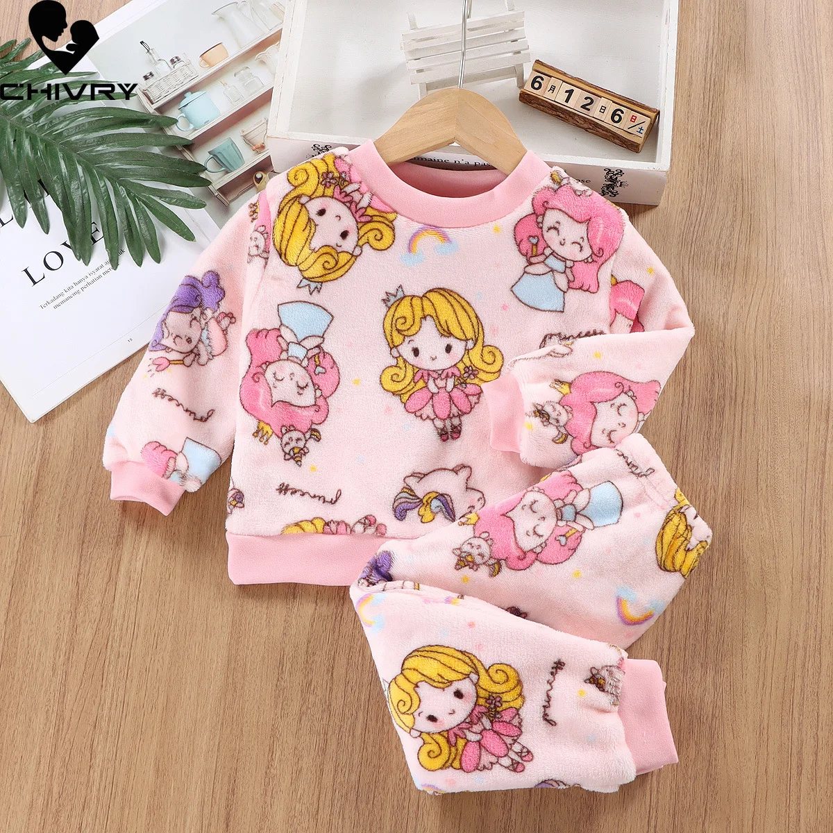 Kids Pajamas Sets Autumn Winter Thick Warm Flannel Baby Boys Girls Cartoon Long Sleeve O-neck