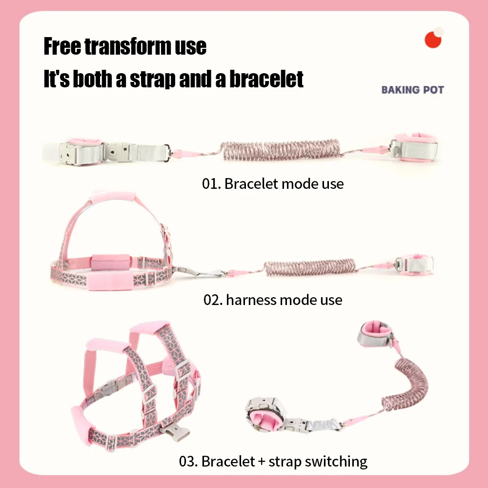 Toddler Leash Anti-Lost Wristband Reflective Harness Child Lock for Outdoor Anti Lost Wrist Link Strap Rope Kids Safety Products 4