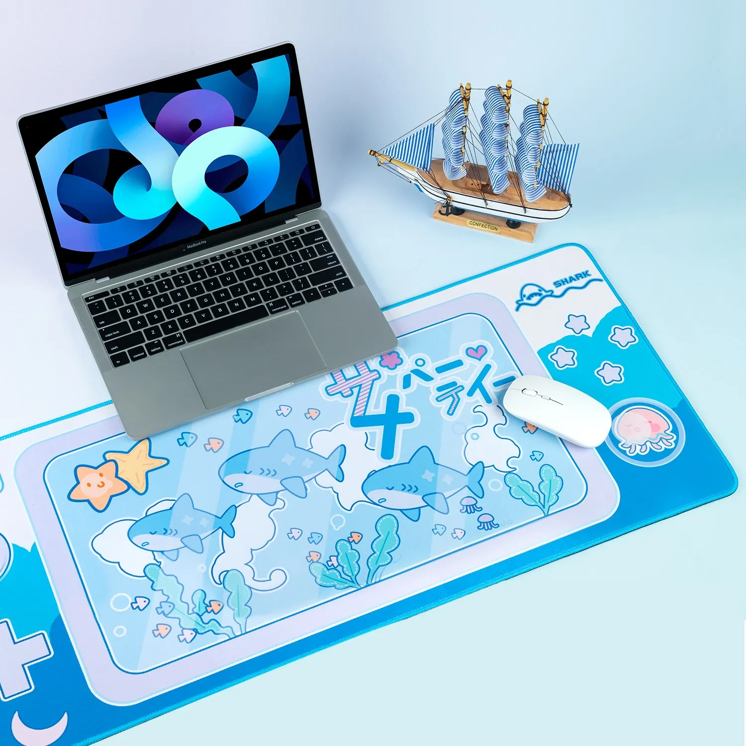 Geekshare Mouse Pad Tamanho Grande 79cm 34.5cm Shark Party Azul Computador Mousepads Gamer Tapete de Mesa Bonito Esteira de Mesa Xxl Antiderrapante Moda - Imagem 2