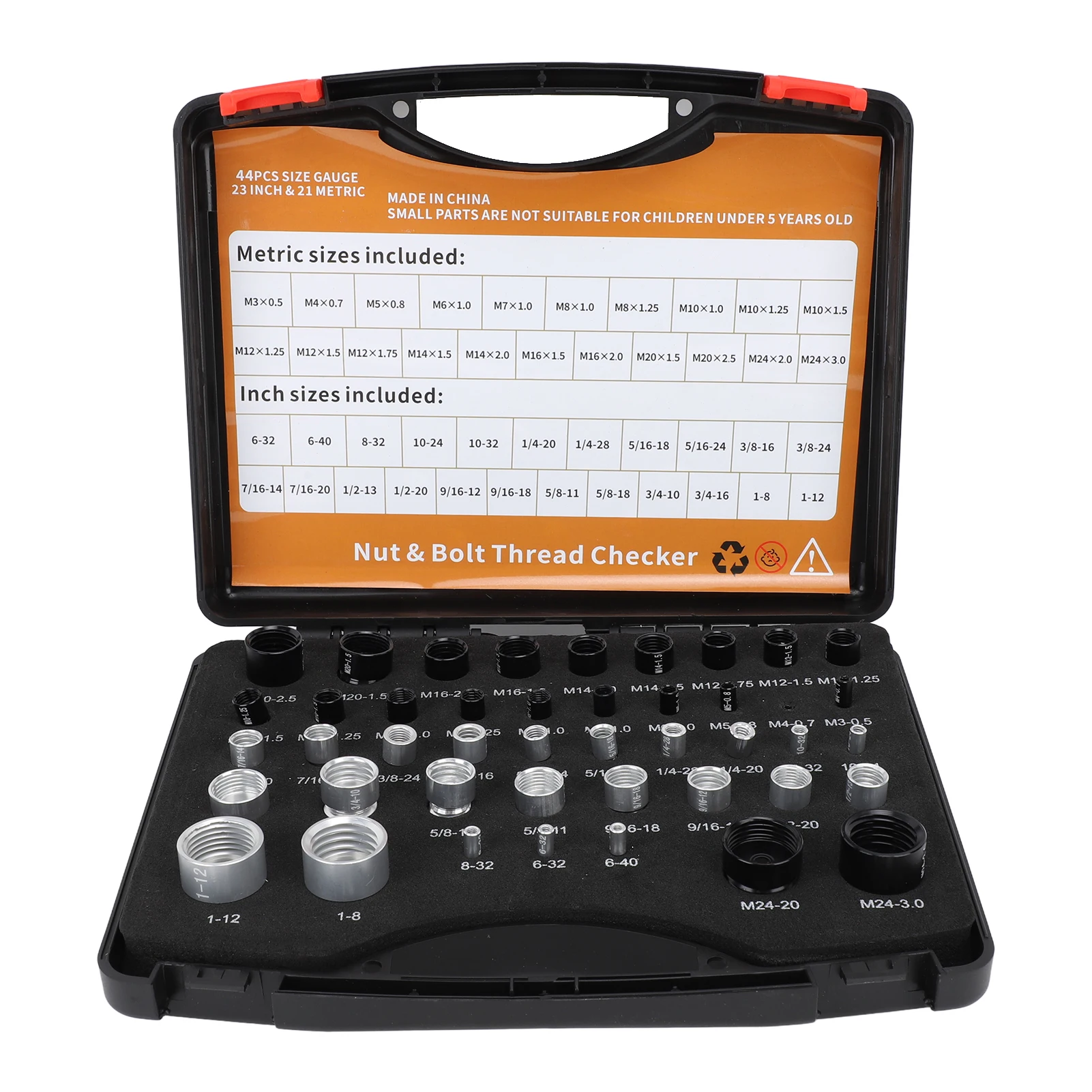 

44PCS Nut And Bolt Thread Checker 10B21 Carbon Steel High Accuracy Bolt Nut Identifier Gauge With Storage Box