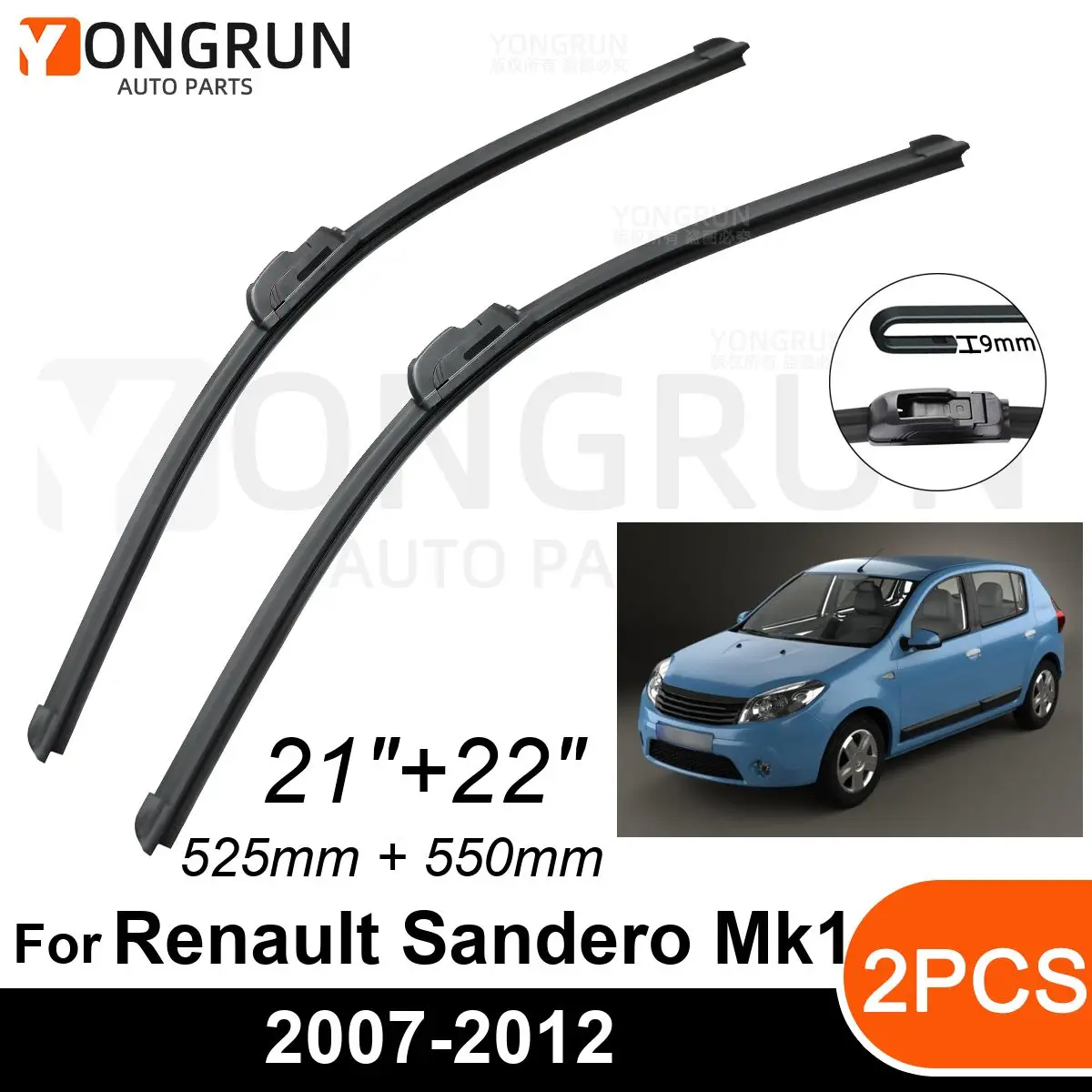 

Стеклоочистители для Renault Sandero Mk1 2007-2012, резиновые щетки стеклоочистителя 21 + 22 дюйма, аксессуары для лобового стекла автомобиля