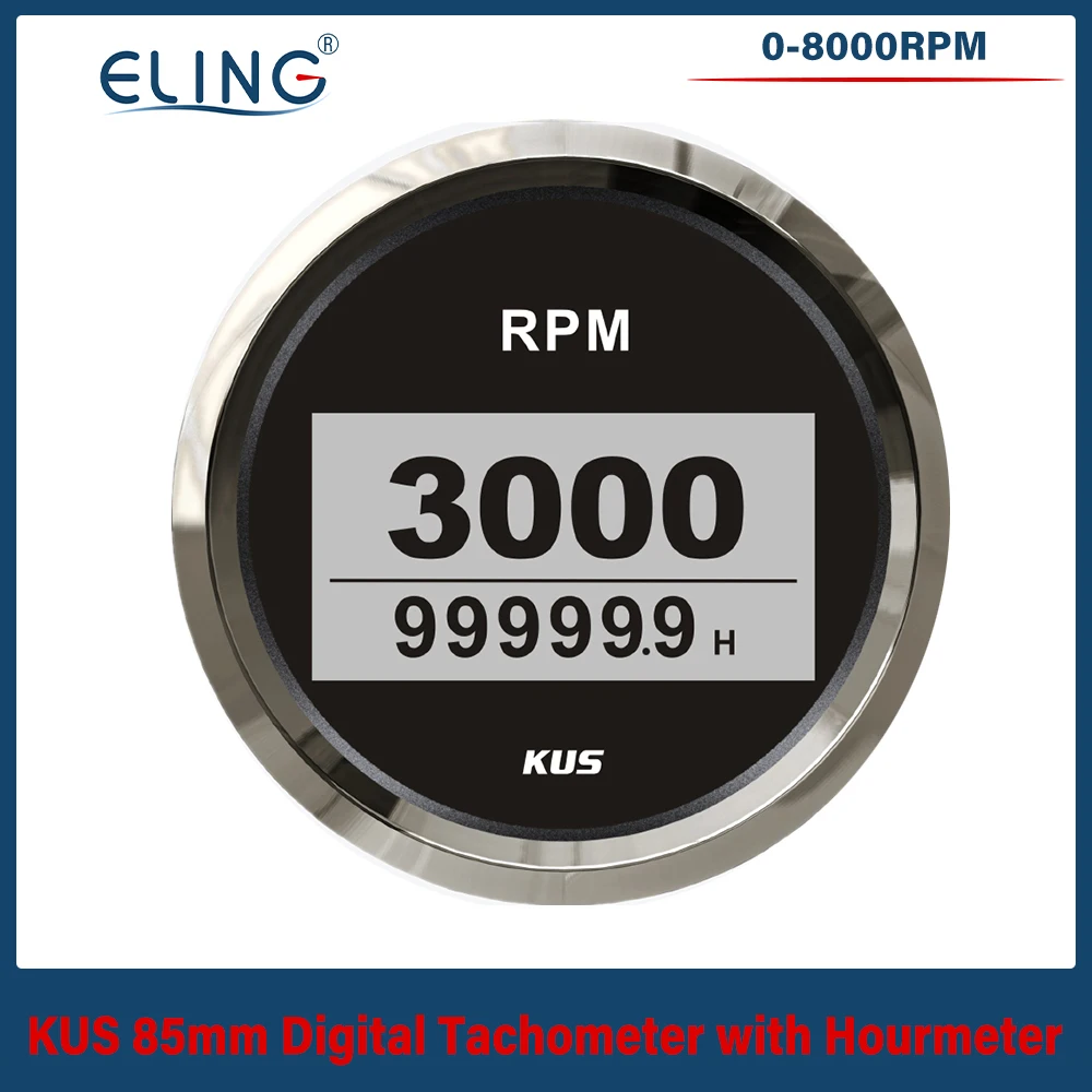 KUS Universal Waterproof 85mm Engine Car Boat Motorcycle Tachometer 3000 4000 6000 8000 RPM Meter Stepper Motor with Hourmeter tachometer gauge,engine tachometer,tachometer meter,engine hour meter