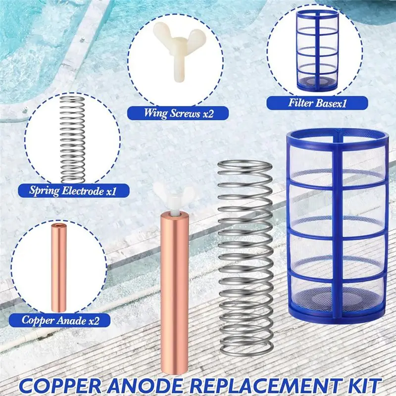 2026년 신제품 6피스 구리 아노다이징 교체 키트, 구리 양극, 바스켓 스크린, 스프링 및 나사 포함, 태양광 수영장 이온화기용