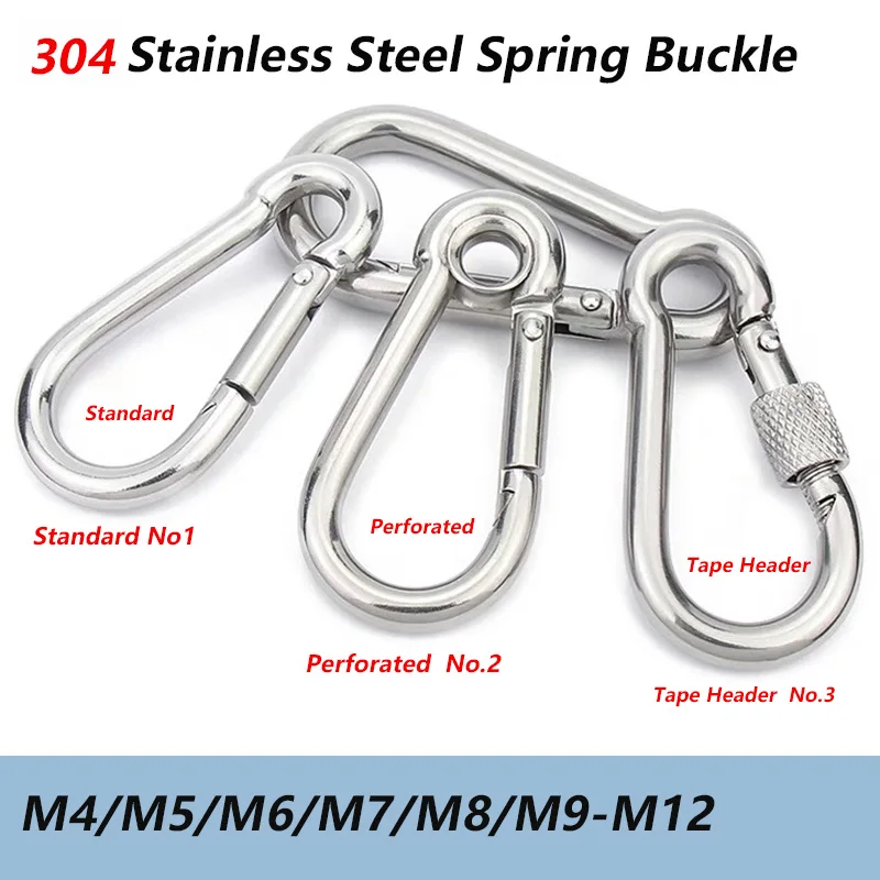 1Pcs M4 M5 M6 M8-M12 304 Stainless Steel Spring Snap Hook-Heavy Duty Locking Carribenares For Climbing Normal Form