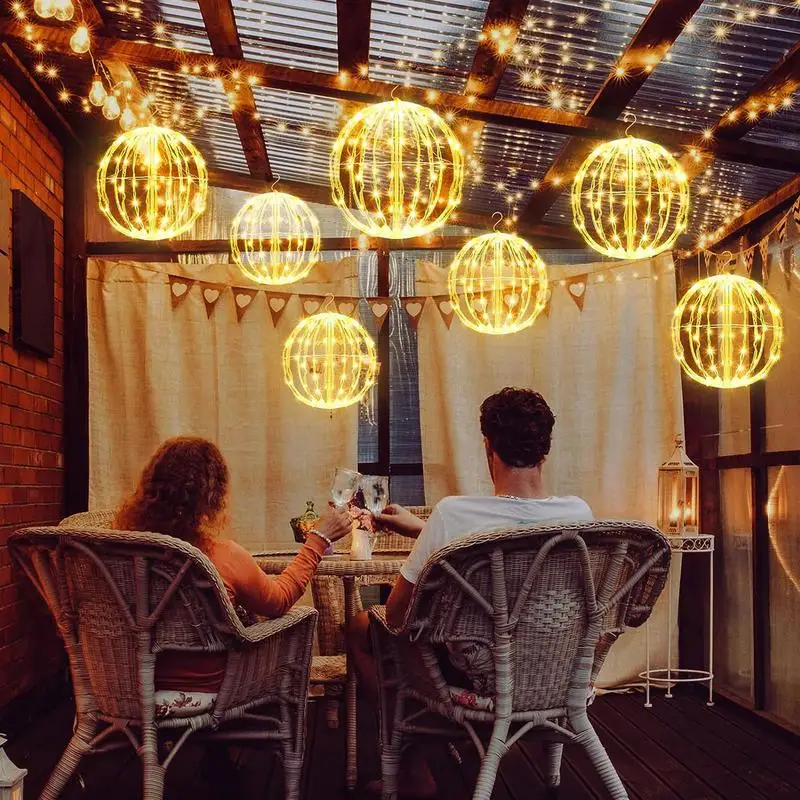 

Christmas Sphere Lights Outdoor Fold Flat Metal Frame Large Ball Lights Fairy Lights for Porch Patio Decoration Indoor Outdoor