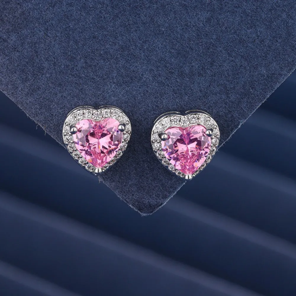 Light Luxury Cherry Pink Color Heart Pendant Jewelry Set for Women Elegant Necklace Bracelet Earrings Ring Wedding Jewelry Gift