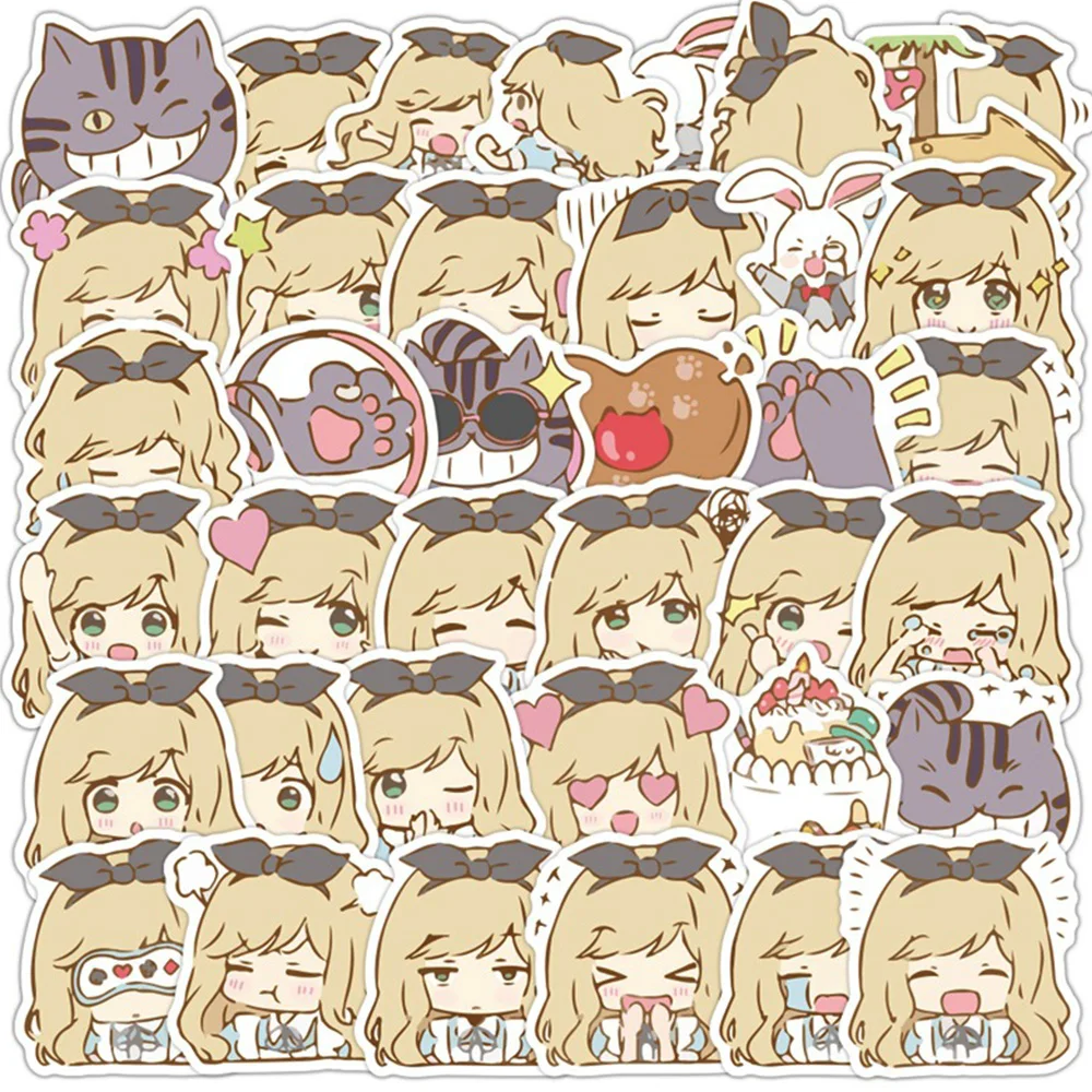 

10/20/40pcs Kawaii Cartoon Alice Stickers Decals DIY Graffiti Scrapbooking Phone Luggage Waterproof Cute Sticker for Kids Girls