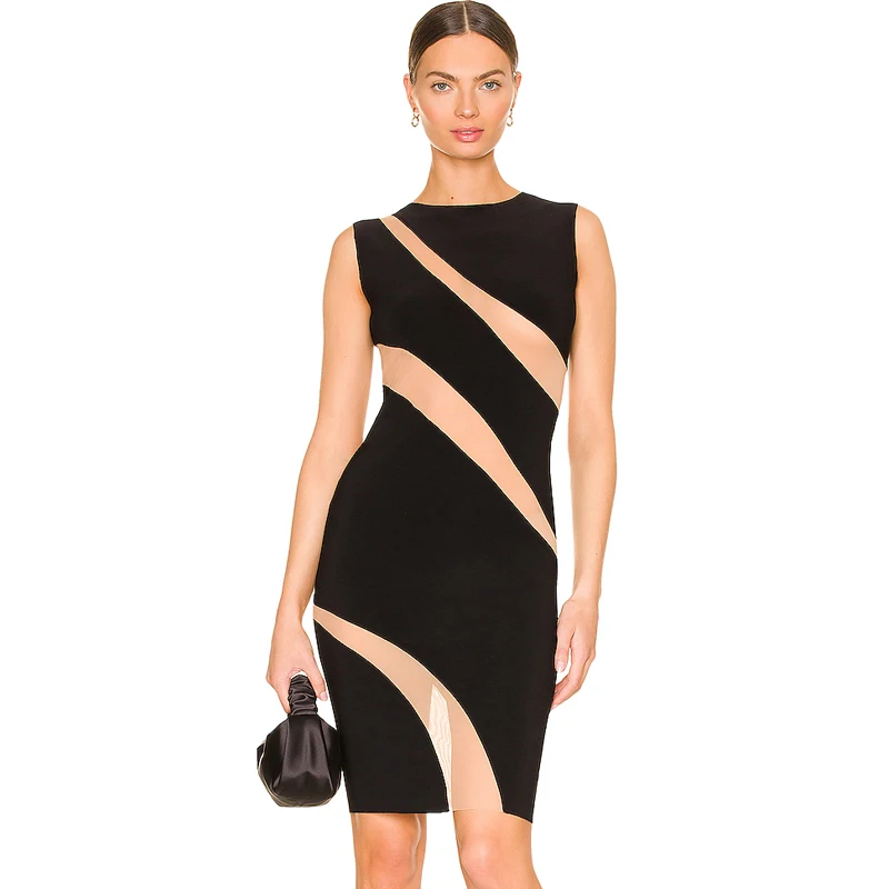

2022 summer women's clothing, temperament, round neck sleeveless mesh sexy dress, women's skinny party dress, dress