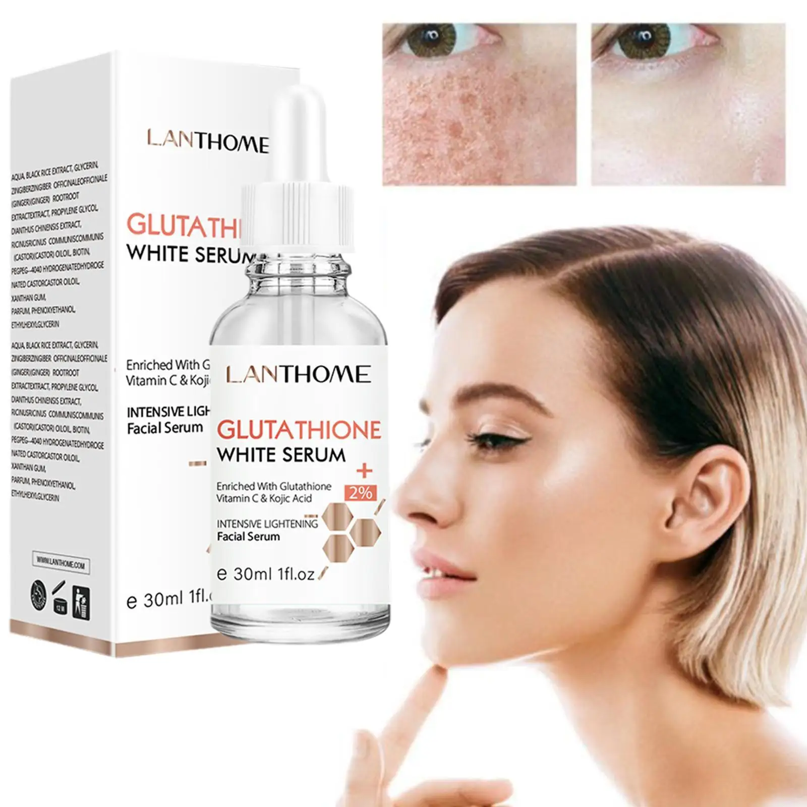 

Glutathione Whitening Freckle Serum Remove Melasma Dark Spots Face Whitening Serum with Vitamin C Nicotinamide Kojic Acid
