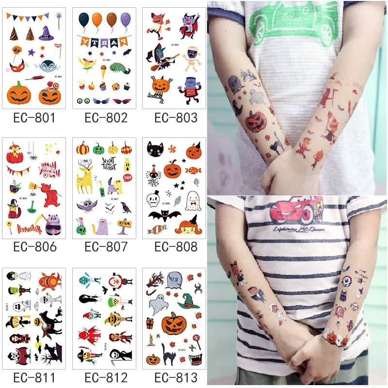 

12 sheets Cartoon Halloween Tattoo Stickers For Kids Body Art Temporary Tattoos Waterproof Fake Tatoo Children Face Stickers