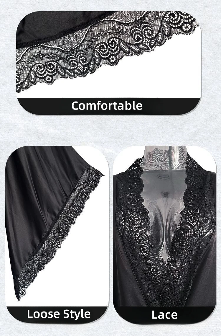 Satin Pajamas Women Lace Light Luxury Long Sleeve Cool Feeling Robe Bathrobe Homewear Women's Feeling Comfortable