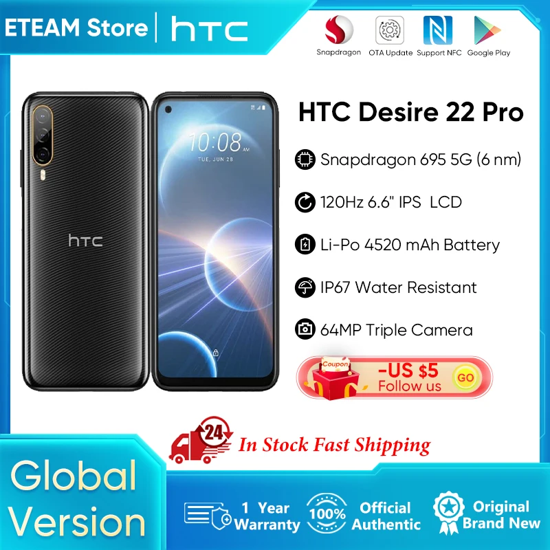 

Смартфон HTC Desire 22 Pro, 6,6 дюйма, 8 + 128 ГБ, 64 мп, 4520 мАч