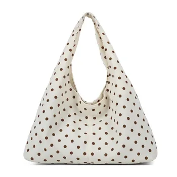 Borsa a Tracolla in Tela Casual e Spaziosa, Grande Capacità, Comoda Borsa Tote a Pois, Stile Coreano, Resistente Borsa Hobo da Viaggio