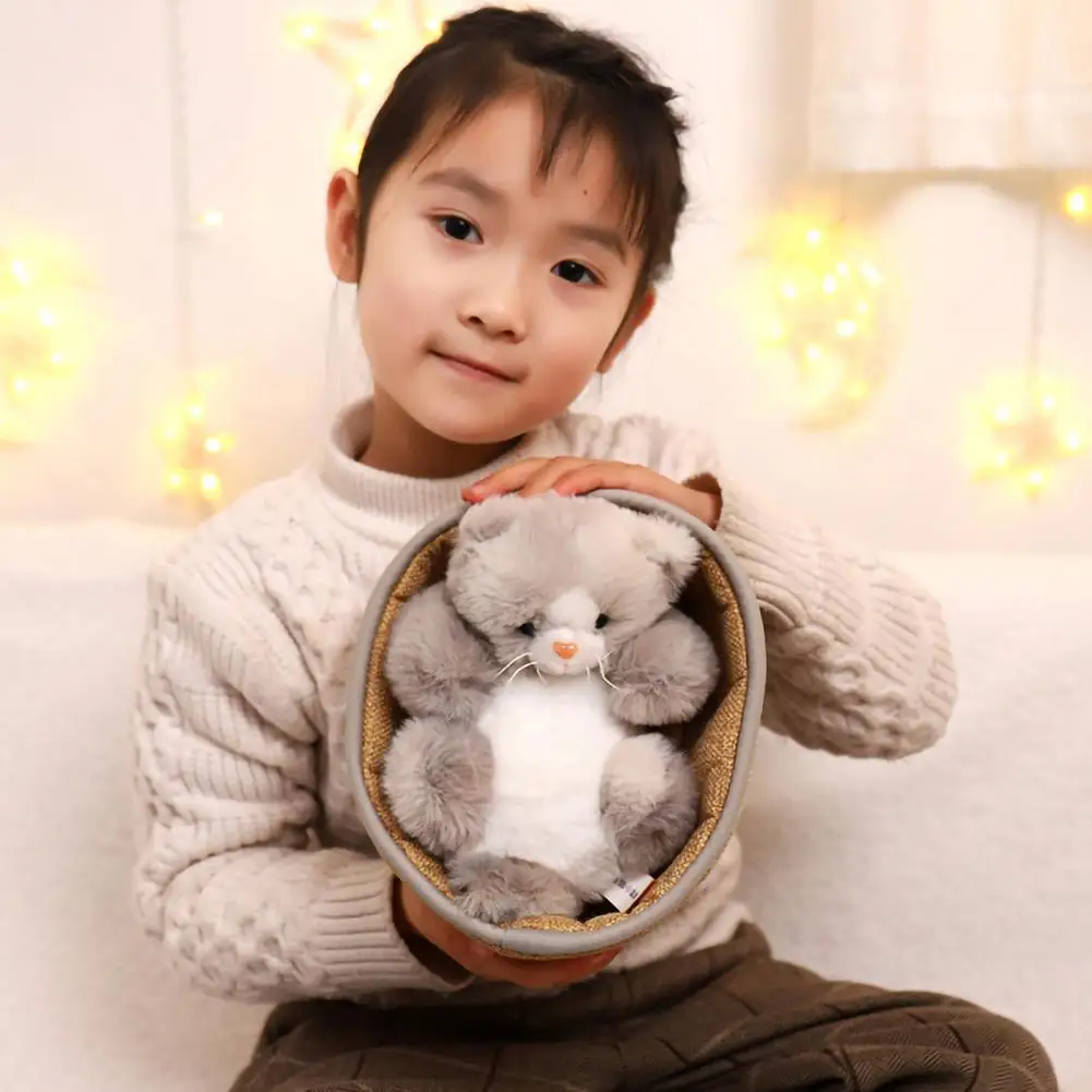 

Stuffed Doll Toy Soft Cat Plush Doll with Warm Bed Adorable Kitten Ornament Simulation Pet Toy for Home Decoration Birthday Gift