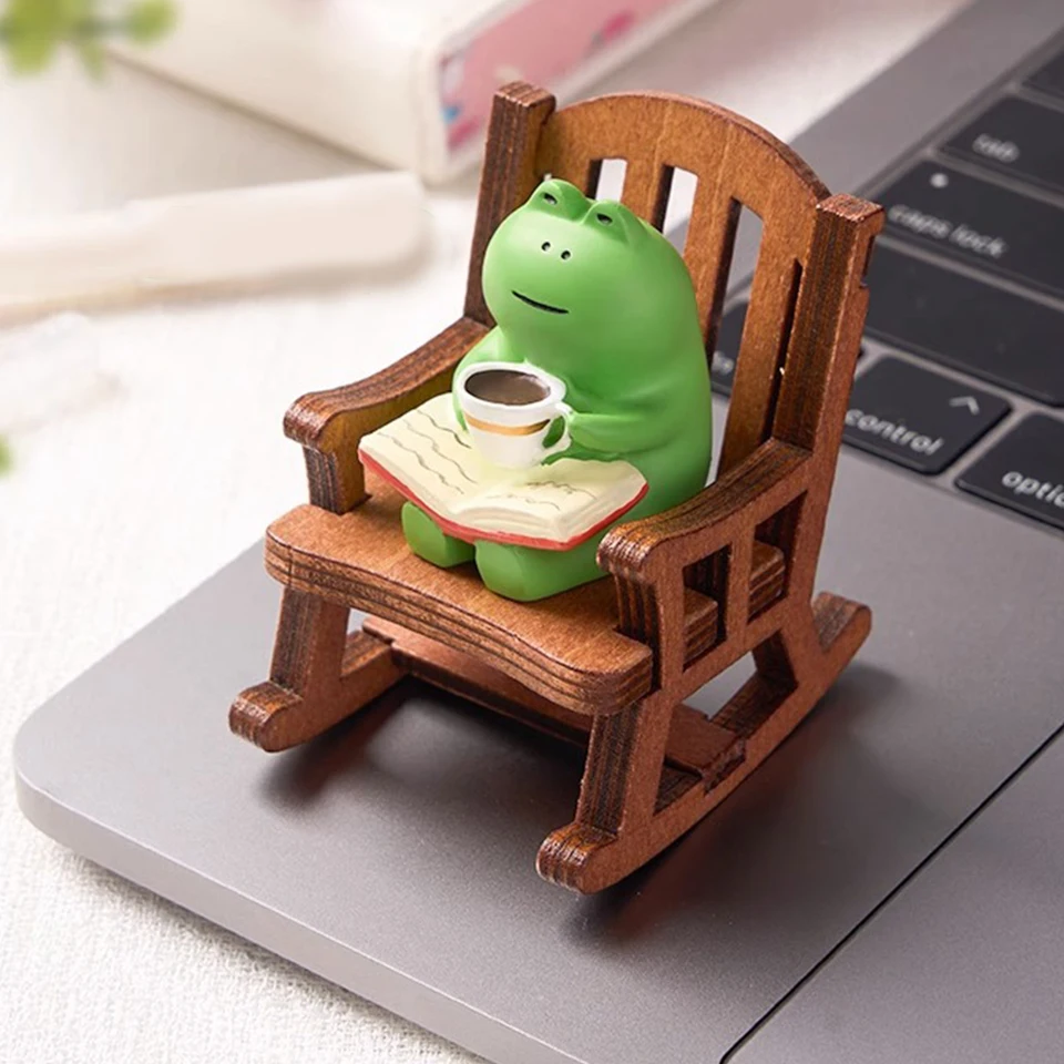 Cute Frog Drinking Coffee Miniature Ornament