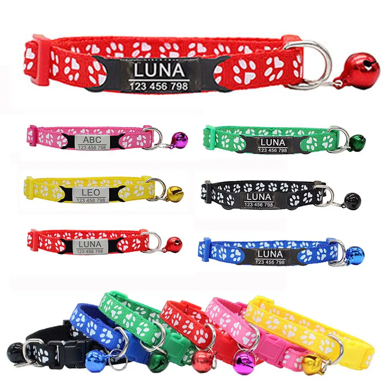 Nylon Collar Custom Personalized ID Free Engraving Paw Print Cat Small Dog Cute Nylon Adjustable for Puppy Kittens Necklace