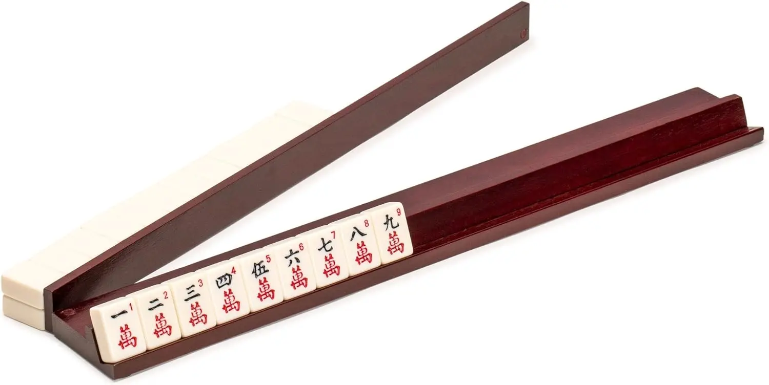 

Dark Camphor Wooden Mahjong Game Racks with Pushers, 18 Inches - Set of 4 (Includes Magnetically Attached Mahjong Pushers)