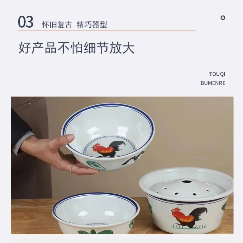 Rooster Pattern Bowl Retro Melamine Imitation Porcelain Tableware Hat Bowl Household Hot Pot Dipping Bowl Noodle Plates BBQ Tray 5
