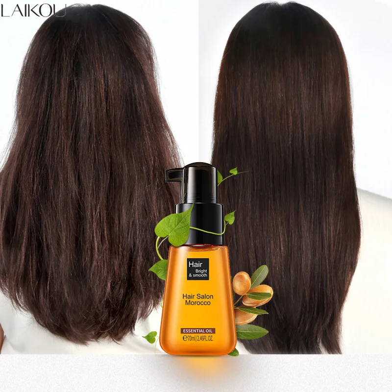 Laikou Marocco Hair Essence Oil Moisturizer Brightening Smooth Nutriente Repair Capelli Danneggiati Dry Split Ends 70Ml