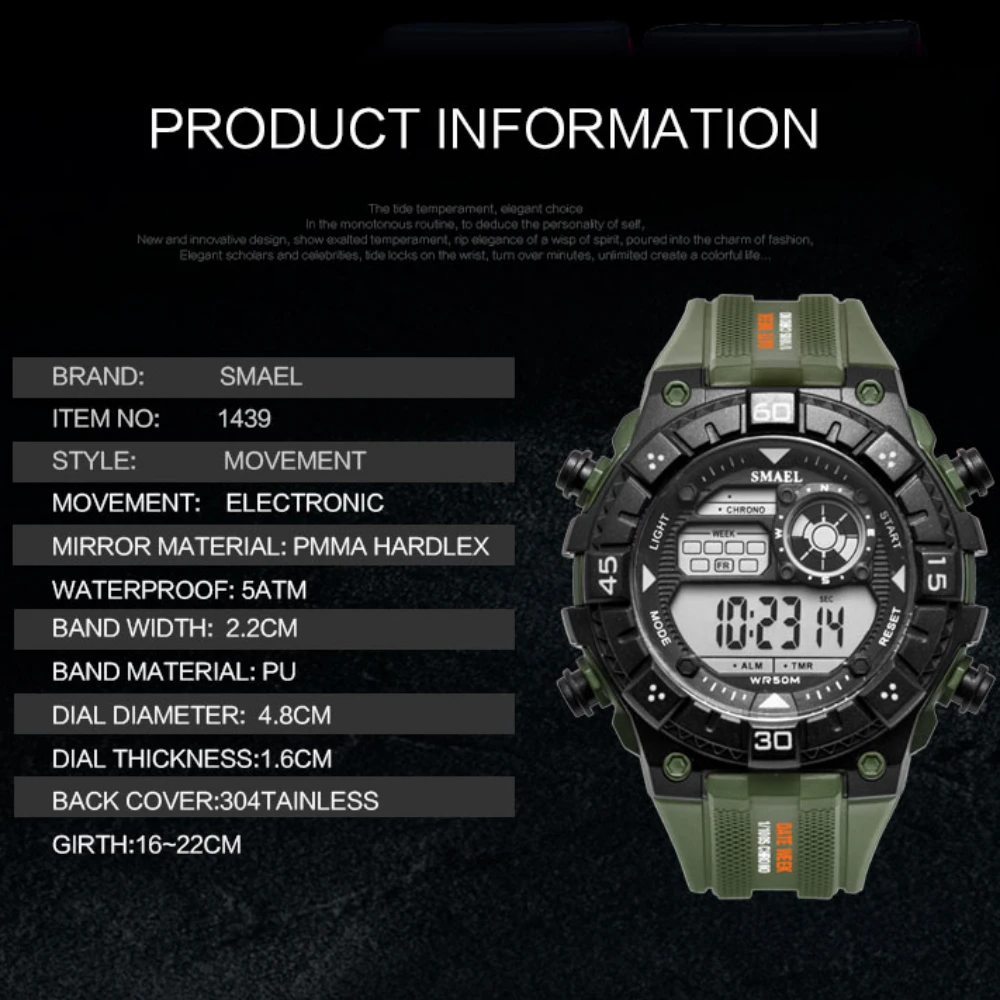 Men's Digital Sports Watch Multi-functional Electronic Watch Men's Simple Luminous Waterproof Watch Weekly Display Student Clock