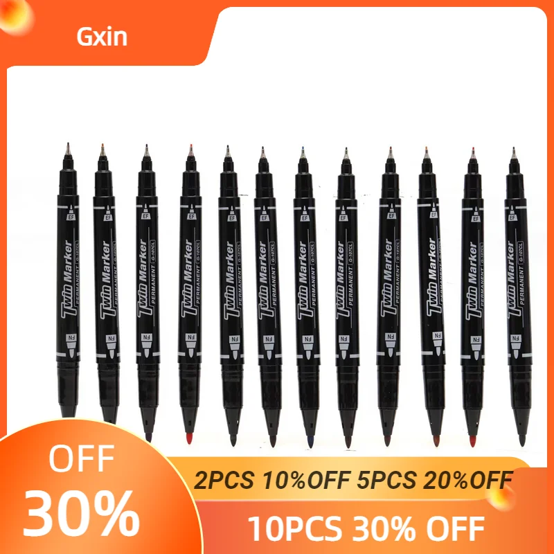 Gxin G-107 12PCS Colored Permanent Marker. Art Pens.Dual Tip.Waterproof.Practical Pen.Perfect For Industry School And Home.Color view 2