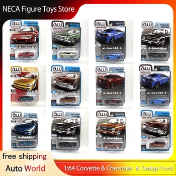 Auto World Scala 1:64 da collezione Mitsubishi 3000GT Corvette Chevy Truck Dodge Wagon Modello in lega di auto giocattolo per giocare e visualizzare