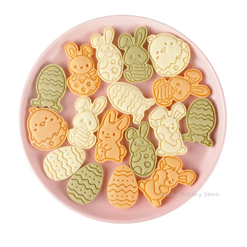 Multiple Sets Cartoon Easter Cookie Cutter Mould Cute Bunny Rabbit Easter Eggs Biscuit Embosser Stamp Baking Fondant Cake Tools Cookie Cutter Baking Mold Cookie Mould Baking Decorating Tools