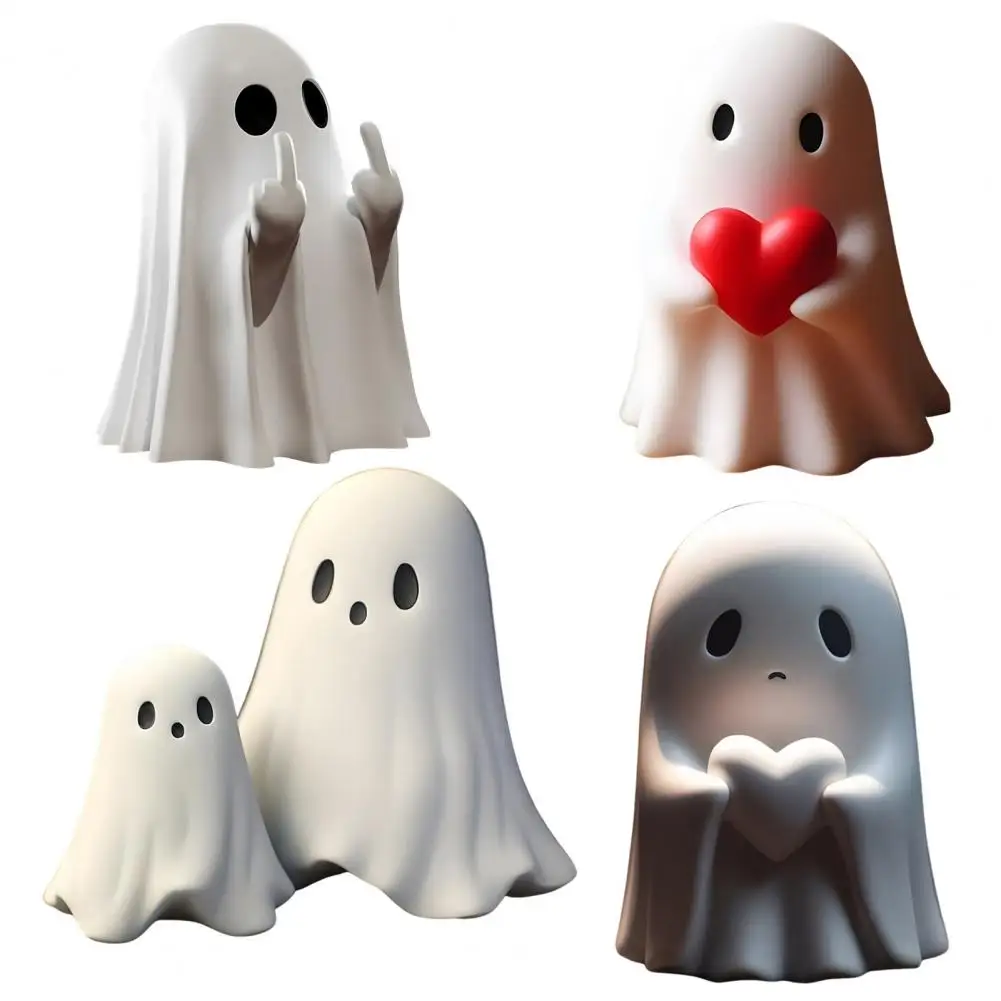 Ornament Crafts Miniature Figurines Resin Ornaments Miniature Ornament Resin Crafts Ghost Ornament Creative Funny Halloween Ghost Figurine Heart Middle Finger Resin Statue Sculpture Home Office Desktop Decoration Ornament