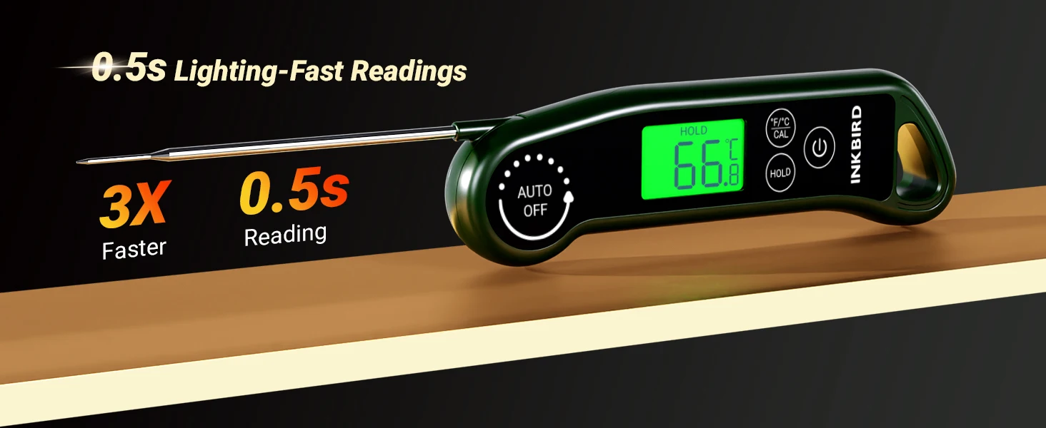 RHT-11K Instant Read Meat Thermometer, 0.5s Fast, ±0.3℃ Accurate, IPX5 Waterproo