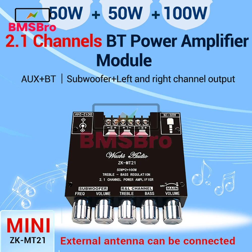 

Аудиоусилитель мощности 50 Вт + 50 Вт + 100 Вт, 2,1 каналов, Плата усилителя частоты, частоты, высокие басы, управление громкостью для динамика, сабвуфера